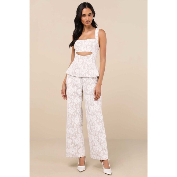 Lulus Ellis Jumpsuit Women's L White Beige Cutout Sleeveless NWOT - Picture 2 of 11